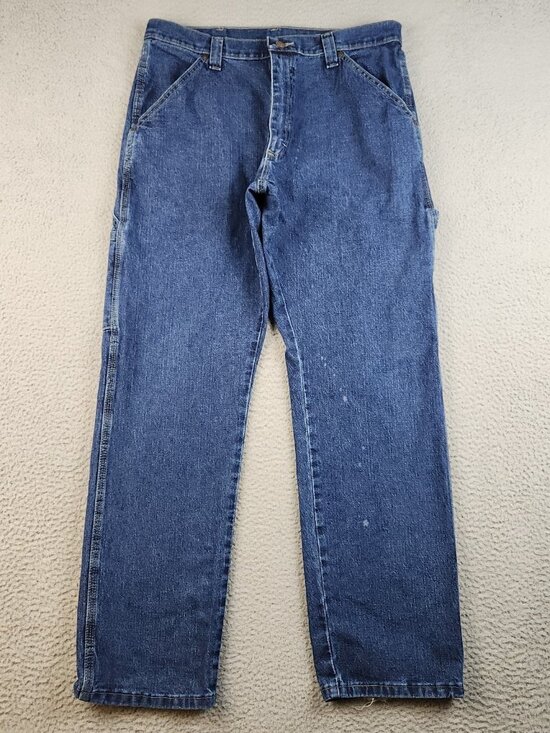 Wrangler Carpenter Jeans Men's 34x32 Dark Wash Workwear Denim Pants Blue Stretch - Picture 1 of 11